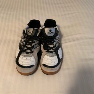 KELME Black and White leather indoor soccer shoes